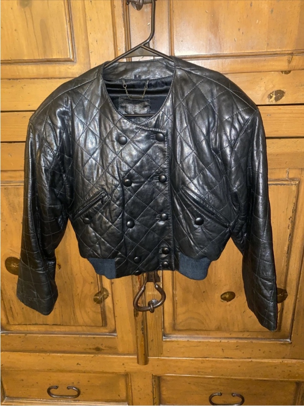 Vintage NORTHAMPTON 90s Y2K Cropped Quilted Leather Baseball Jacket-Black-SMALL